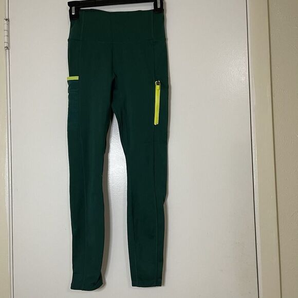 Fabletics trinity green scuba ankle zip high waist side pocket leggings small - Picture 2 of 8